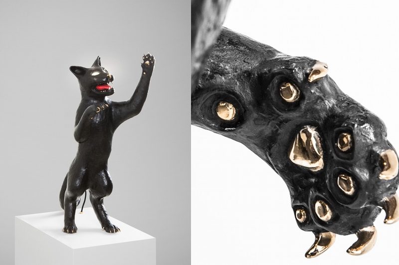 Studio Job’s cast-bronze cats created a stir in the Mayfair Carpenters Workshop Gallery. Flexing their spines, fighting and jumping, they sported LEDs in their menacing eyes – which you turned on by pressing a button on their rear end. Yes, really. On view until October 10. Image courtesy Carpenters Workshop Gallery.